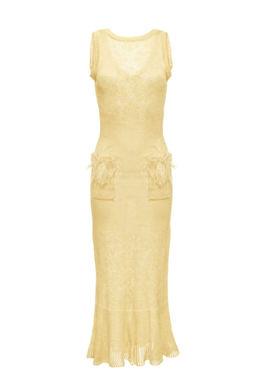 Butter Yellow Knit Dress With Feathers Butter Yellow Knit Dress With Feathers