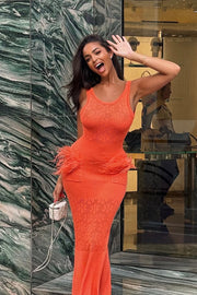 andreeva womens coral knit dress with feathers