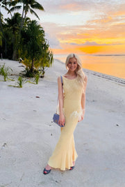 andreeva womens butter yellow knit dress with feathers