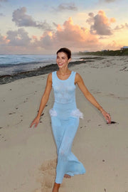 andreeva womens blue knit dress with feathers