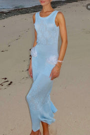 andreeva womens blue knit dress with feathers