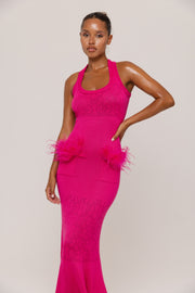 andreeva pink knit dress with feathers