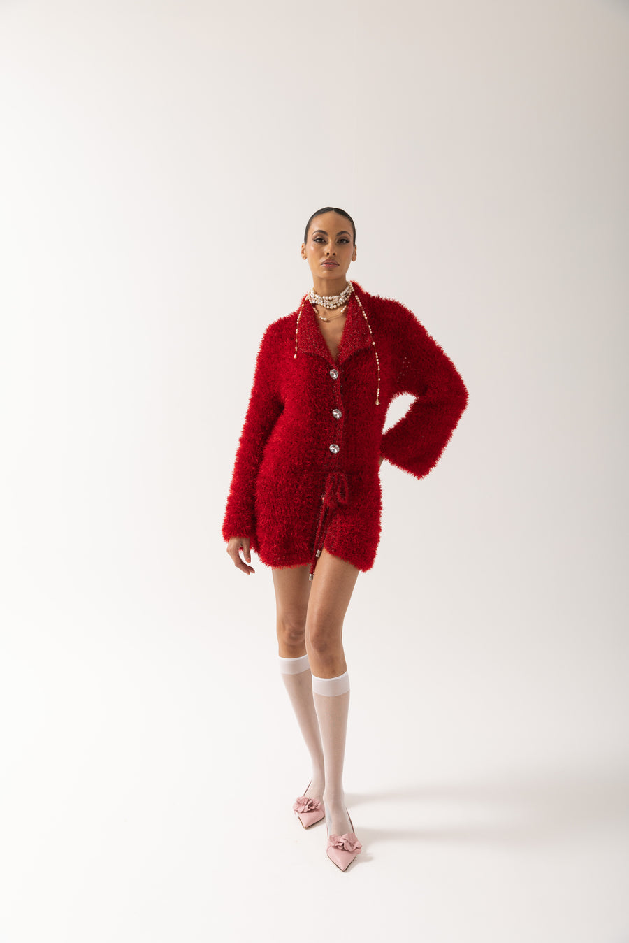 andreeva red handmade knit cardigan