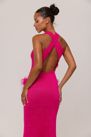 andreeva pink knit dress with feathers
