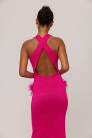 andreeva pink knit dress with feathers