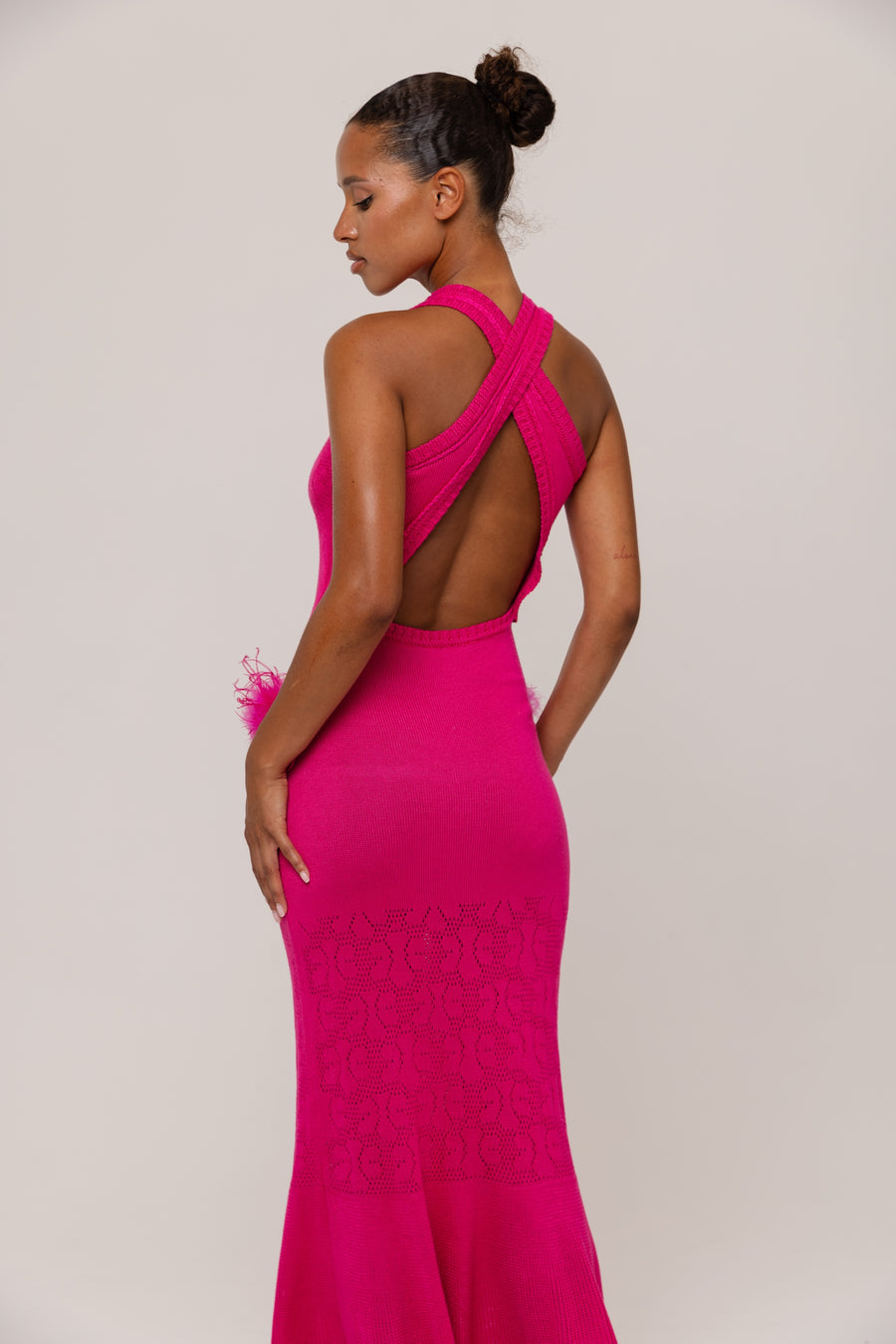 andreeva pink knit dress with feathers