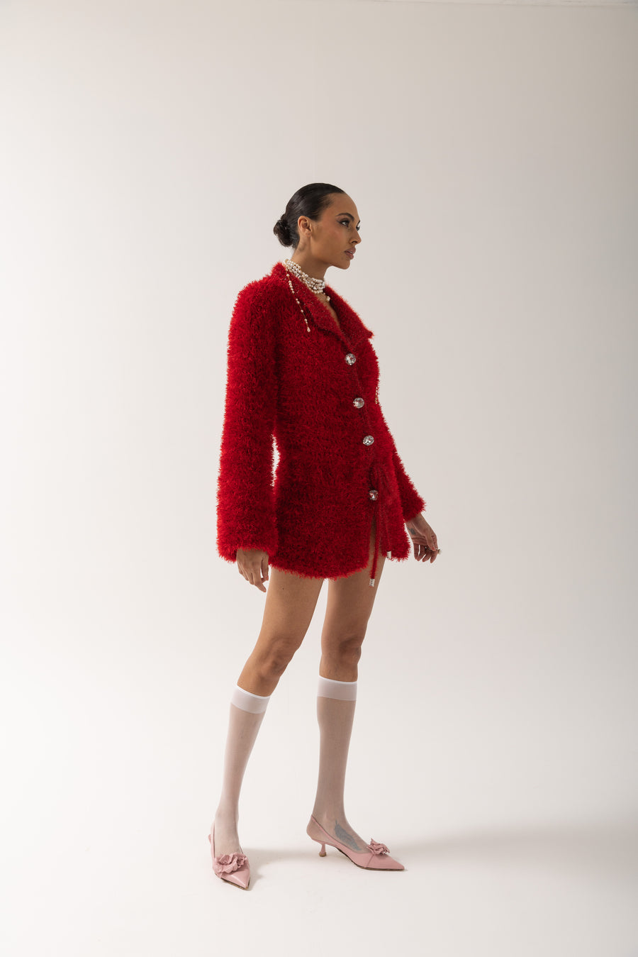 andreeva red handmade knit cardigan