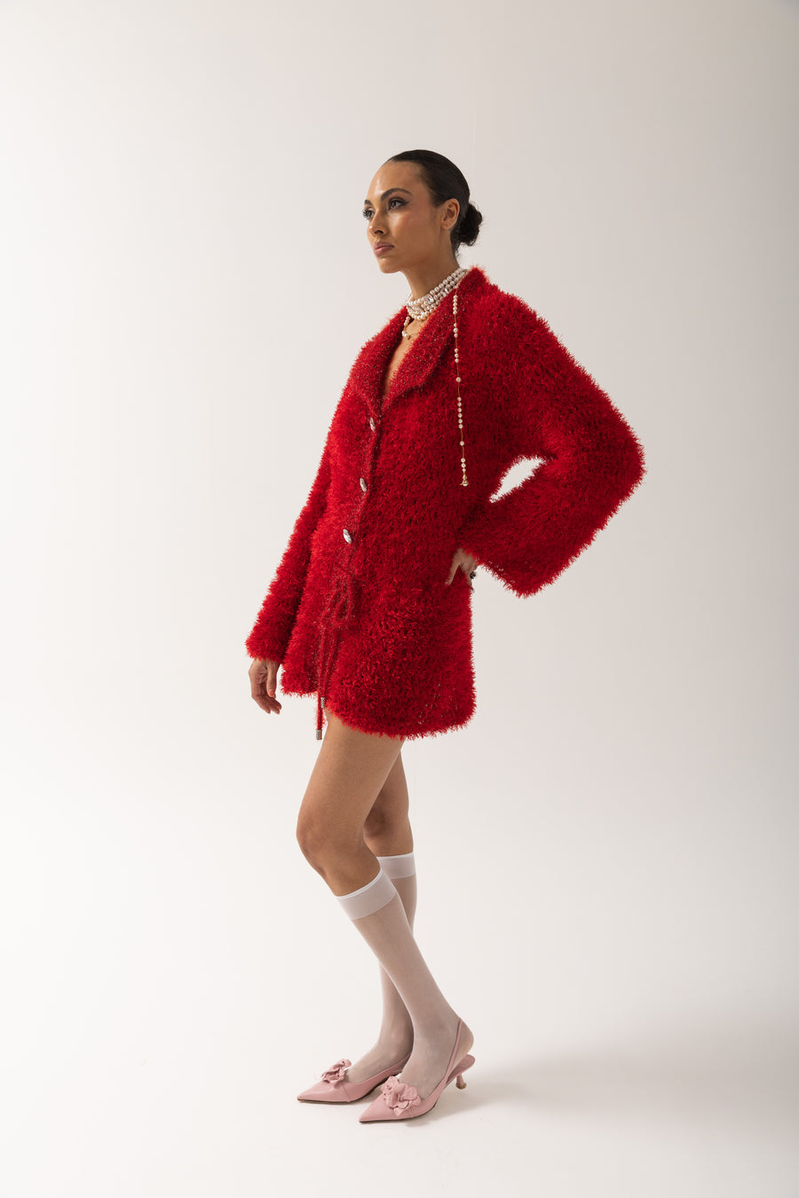 andreeva red handmade knit cardigan