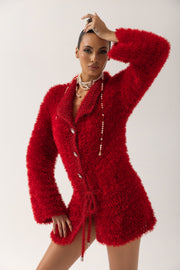 andreeva red handmade knit cardigan