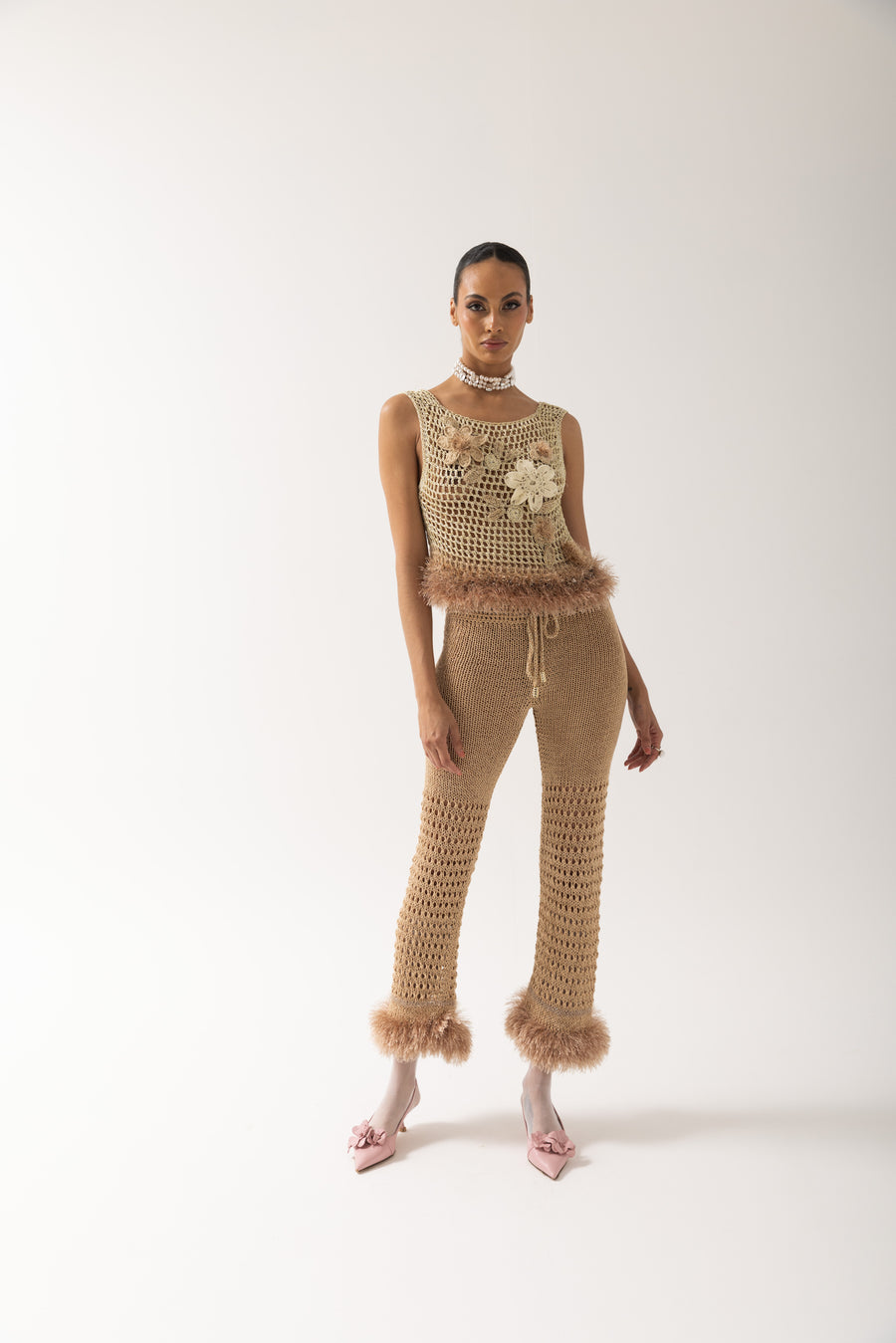 andreeva gold crochet top