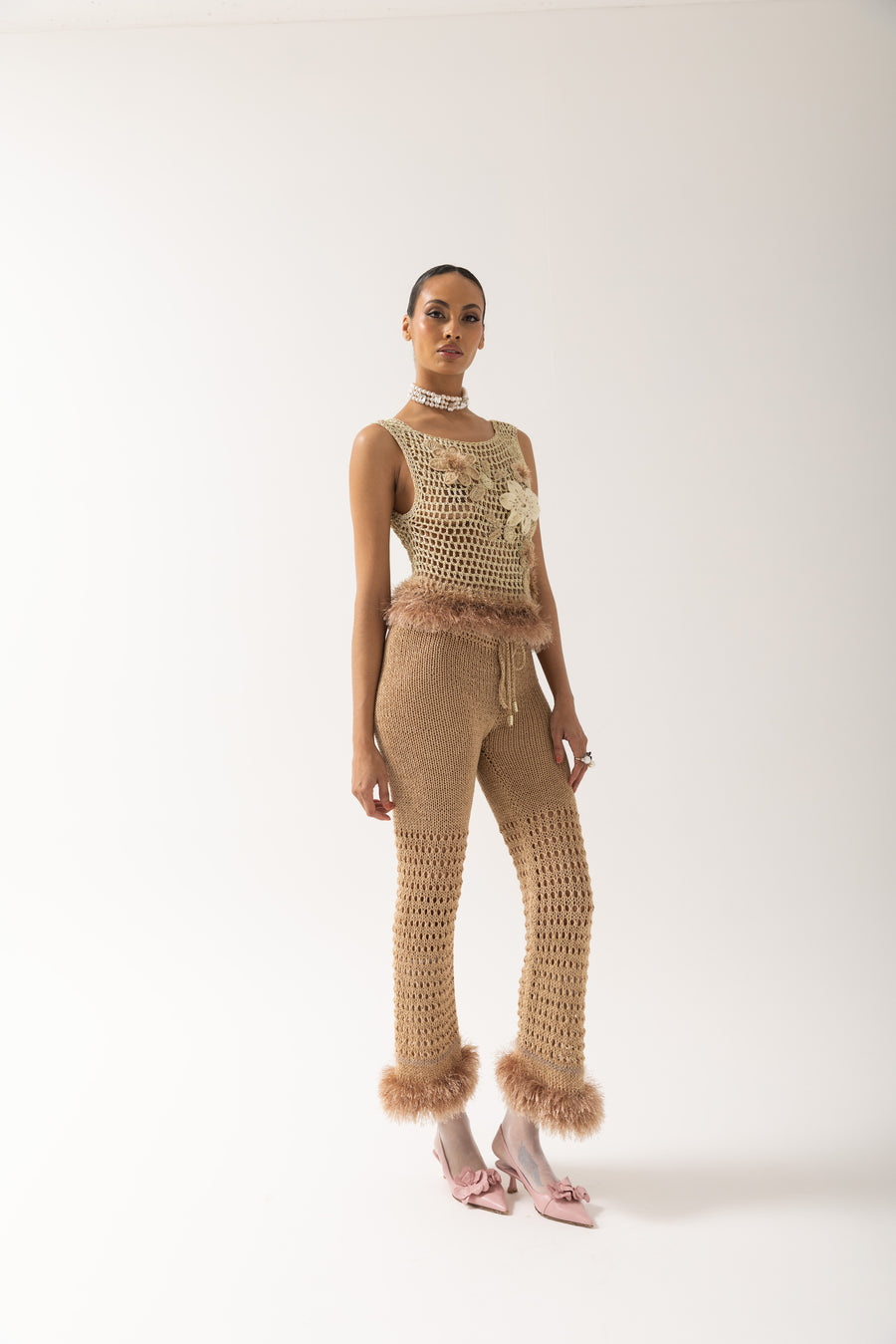 andreeva gold crochet top