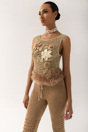 andreeva gold crochet top