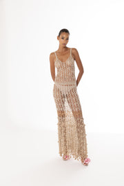 andreeva gold crochet maxi dress