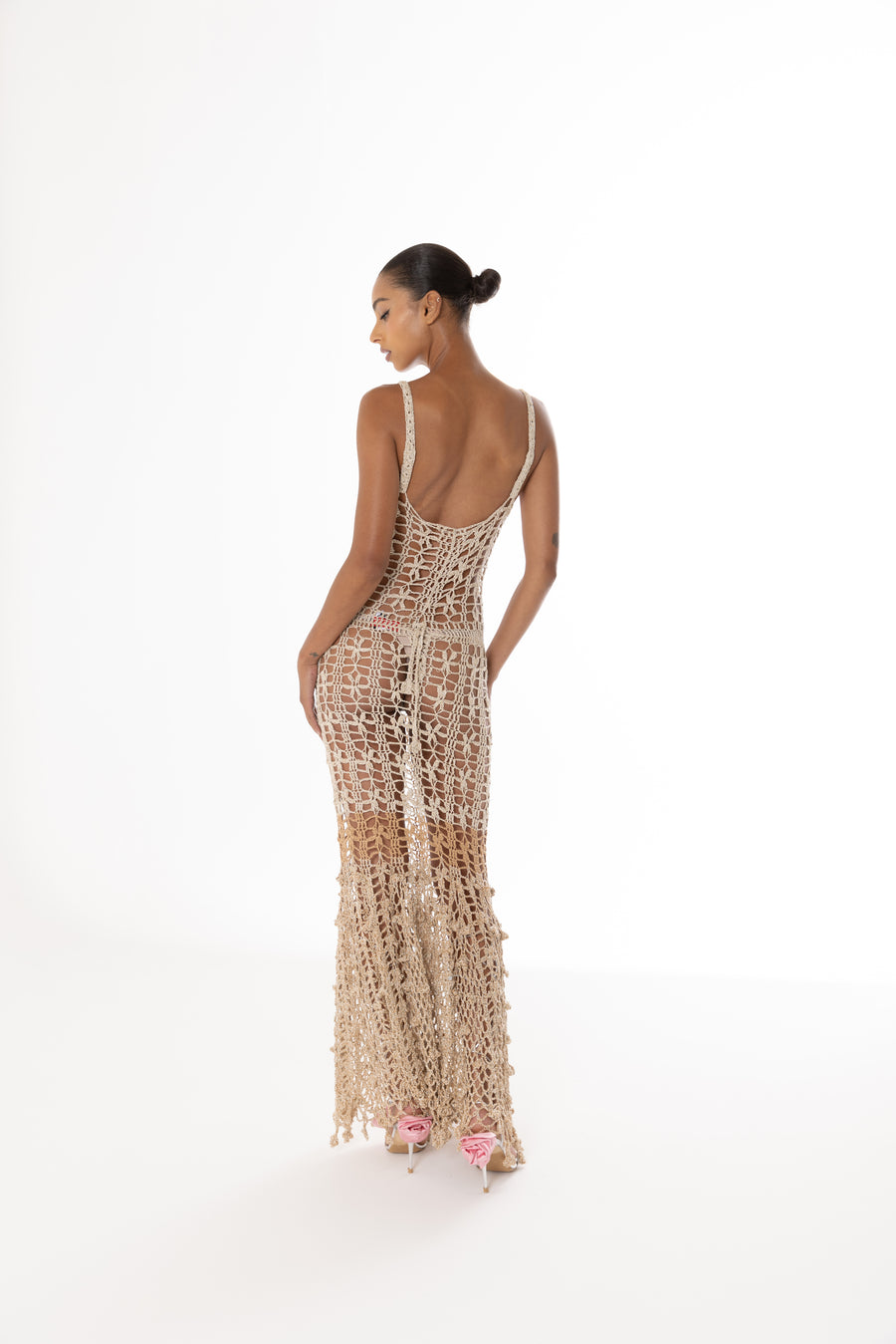 andreeva gold crochet maxi dress