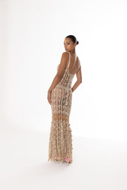 andreeva gold crochet maxi dress