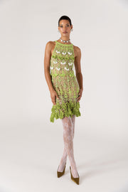 andreeva womens green crochet mini dress