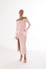 andreeva pink knit top with feathers