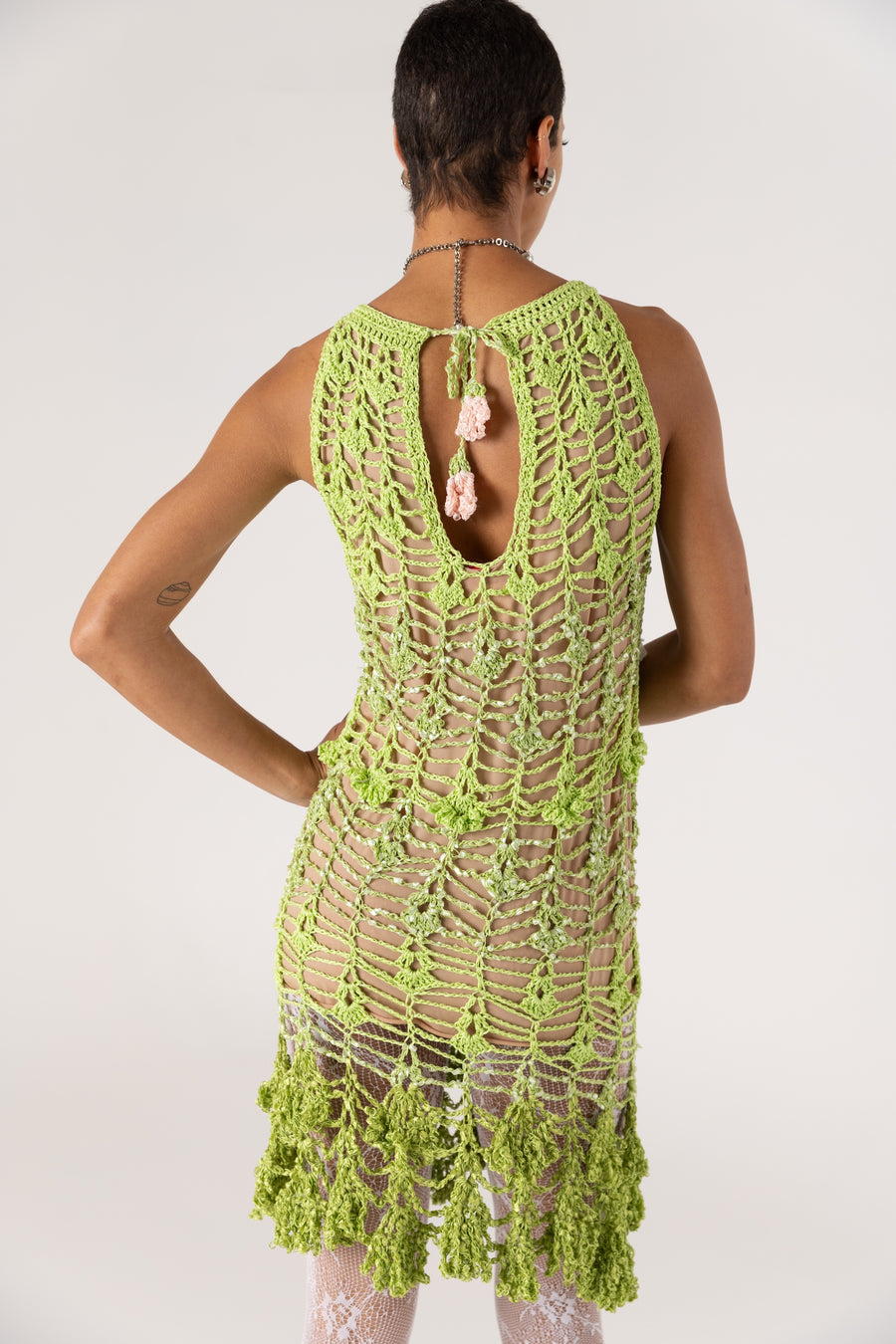 andreeva womens green crochet mini dress
