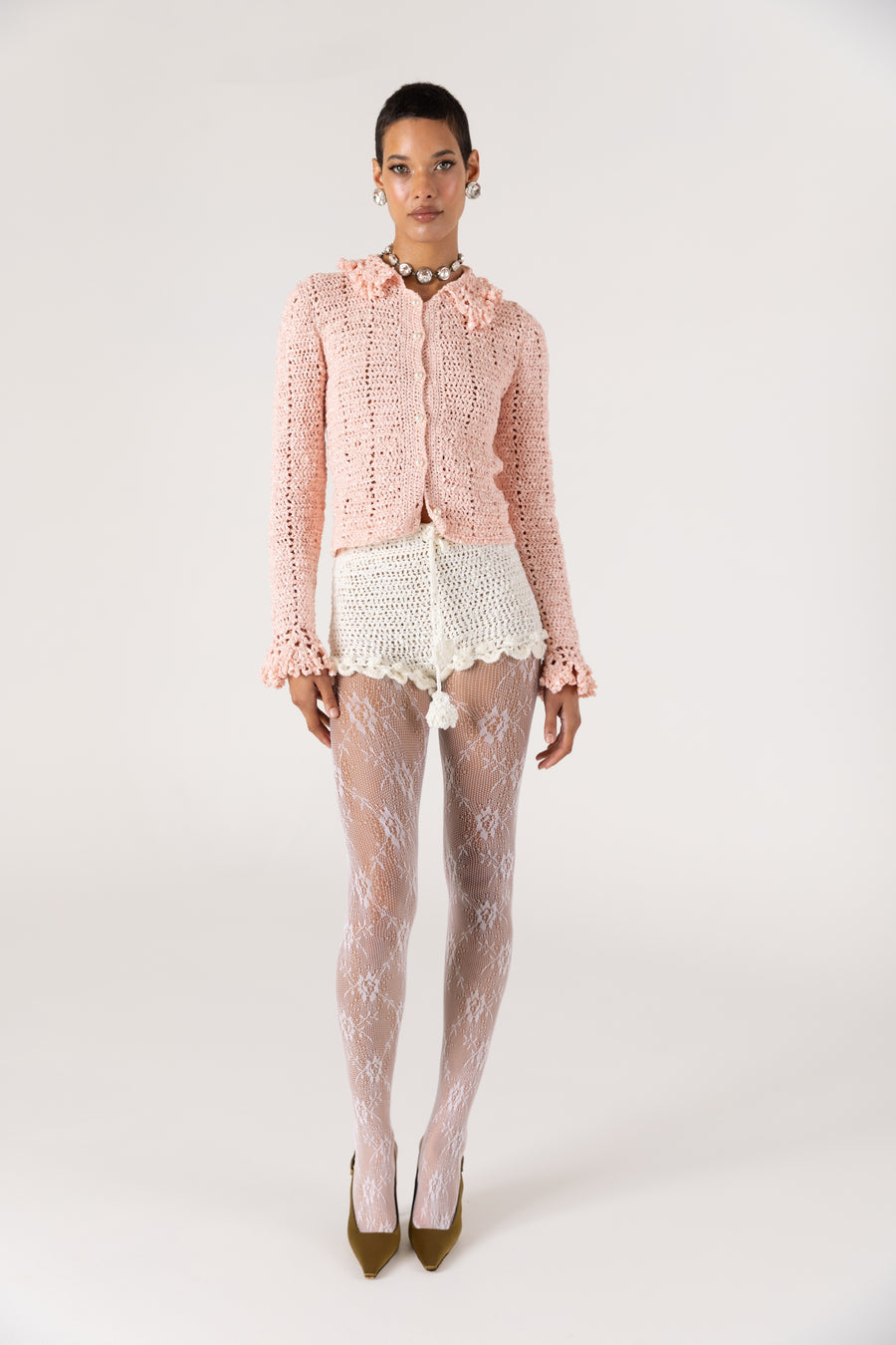 andreeva women's pink crochet jacket