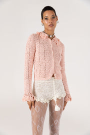 andreeva women's pink crochet jacket