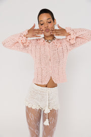 andreeva women's pink crochet jacket