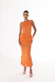 andreeva orange knit dress with feathers