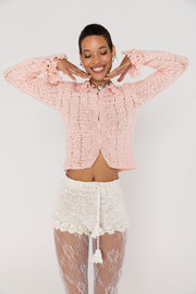 andreeva women's pink crochet jacket