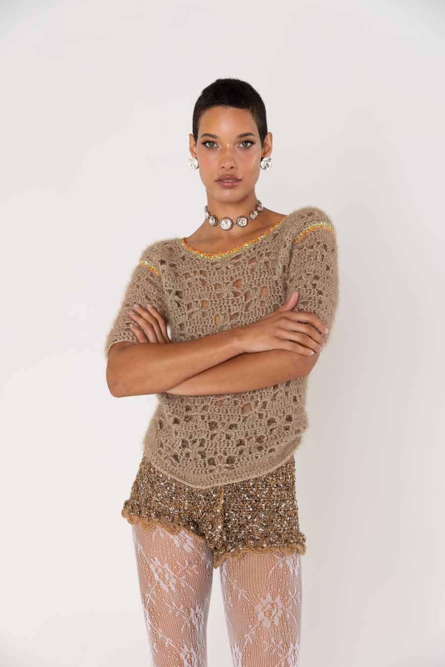 andreeva womens brown knit top