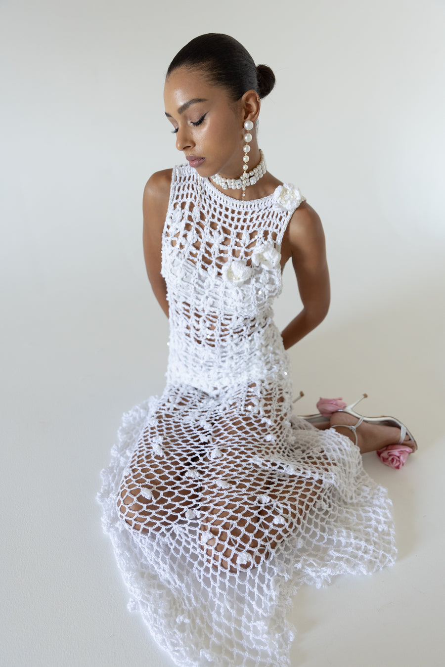 andreeva white handmade maxi crochet dress