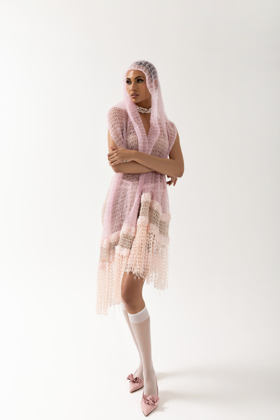 andreeva pink handmade knit scarf