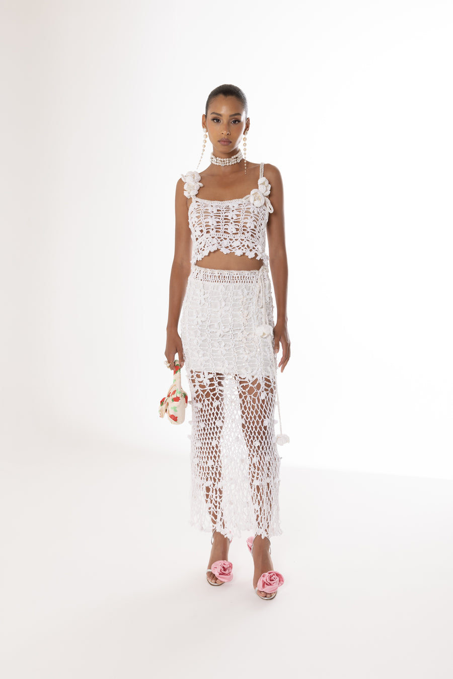 andreeva white crochet skirt