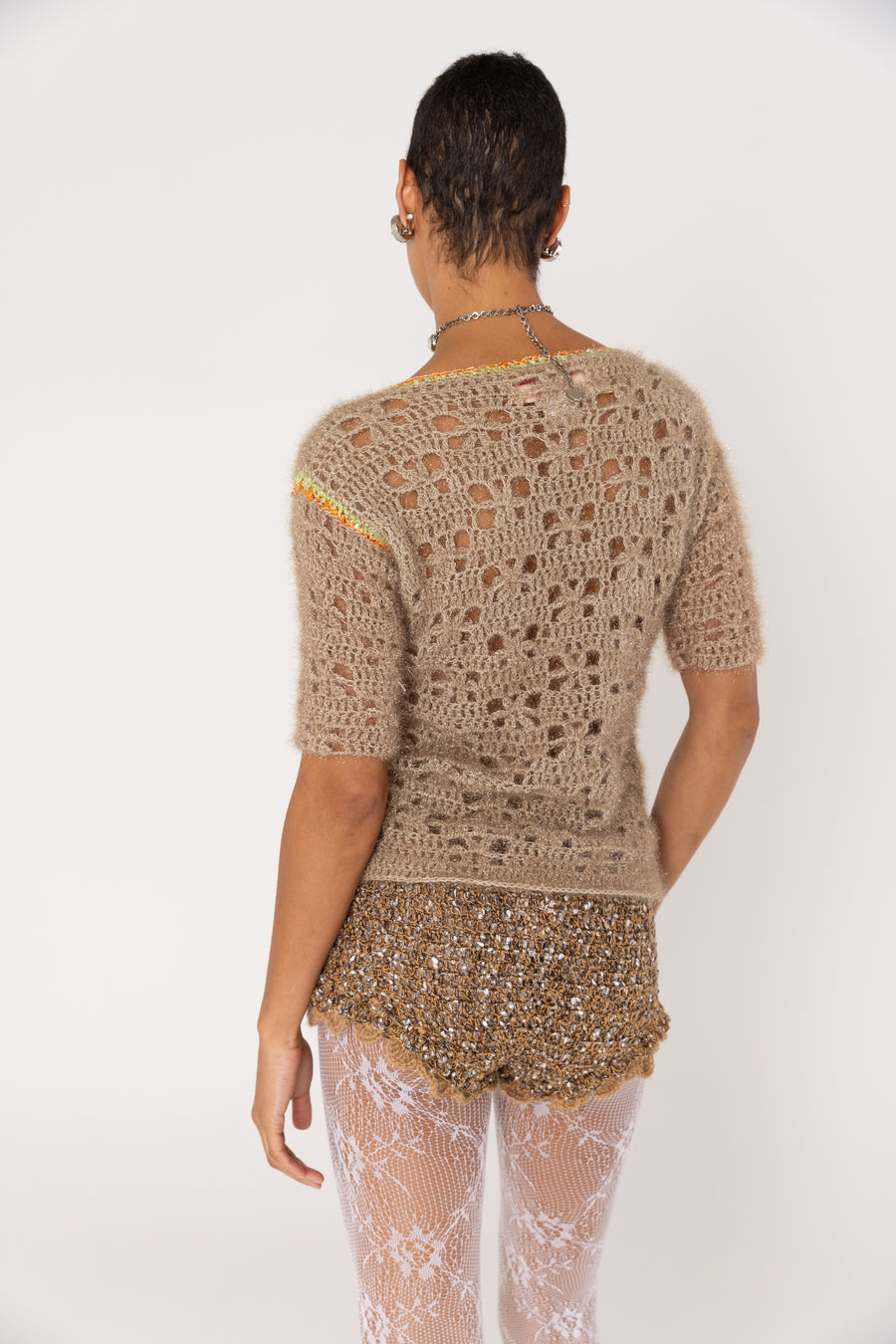 andreeva womens brown crochet shorts
