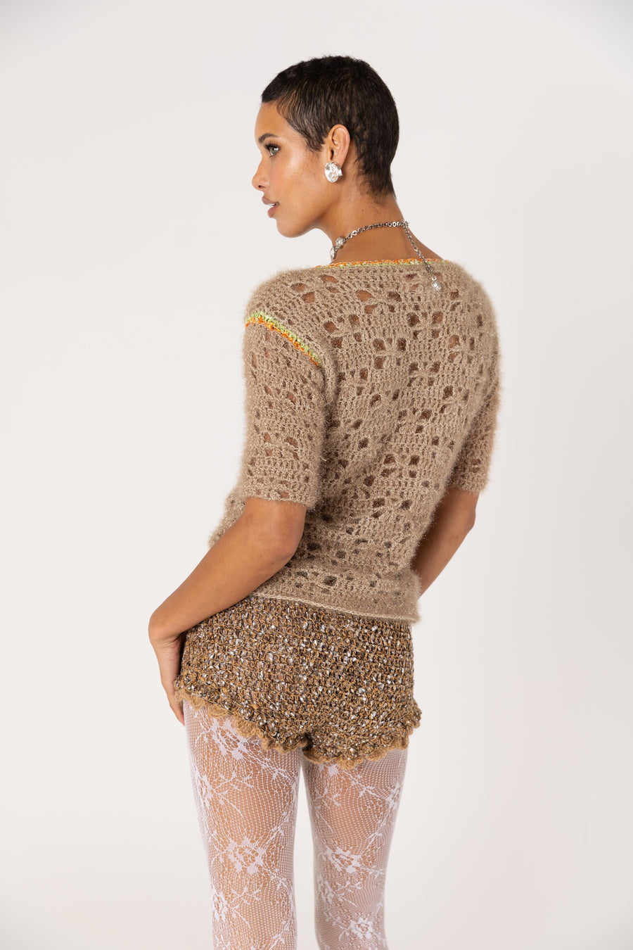 andreeva womens brown crochet shorts