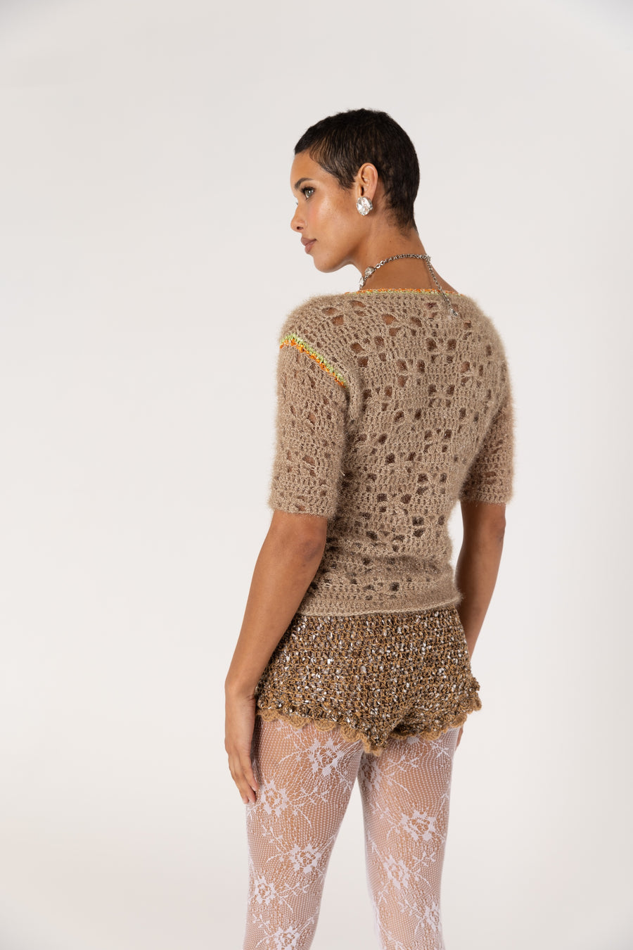 andreeva womens brown crochet shorts