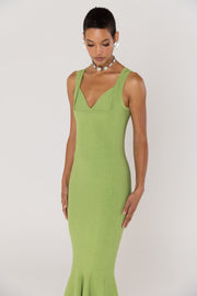 andreeva womens green metallic maxi knit dress