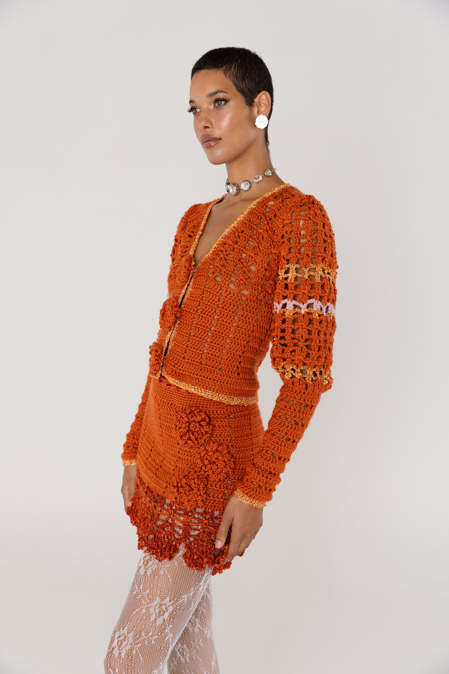 andreeva womens orange crochet cardigan