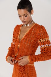 andreeva womens orange crochet cardigan