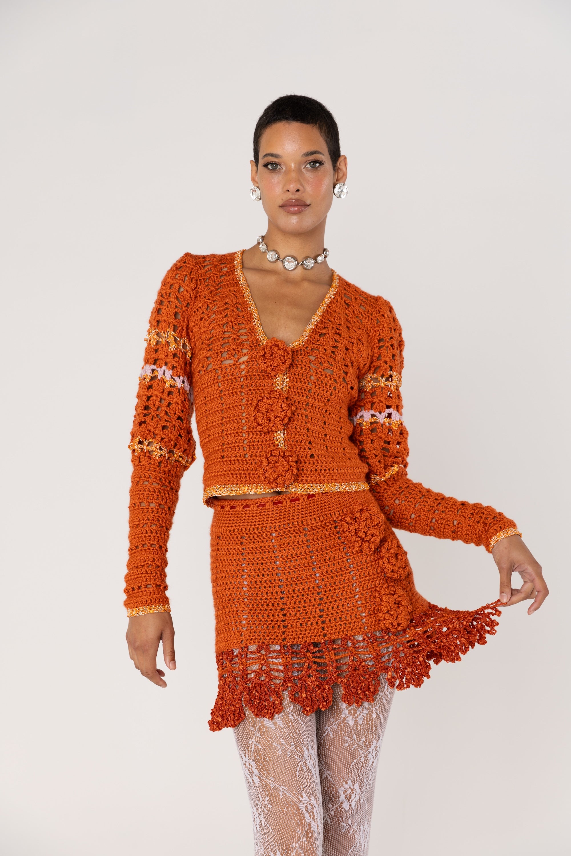 andreeva womens orange crochet cardigan
