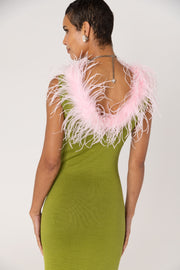 andreeva women's green knit dress with feathers 