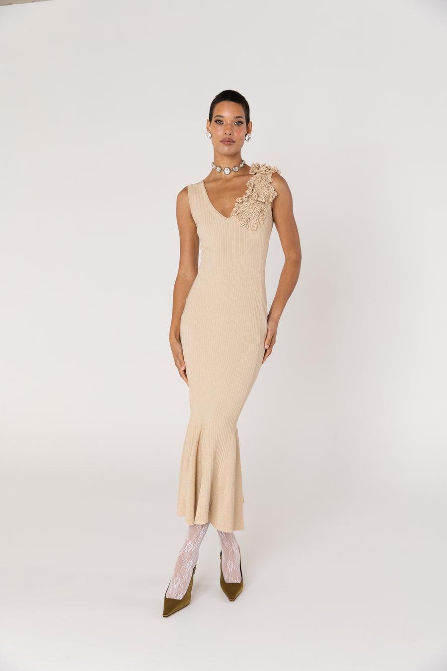 andreeva womens beige knit dress