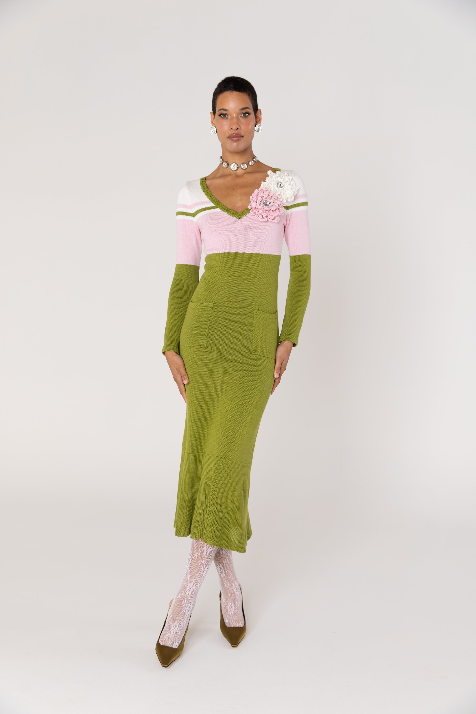 andreeva multicolor knit midi dress