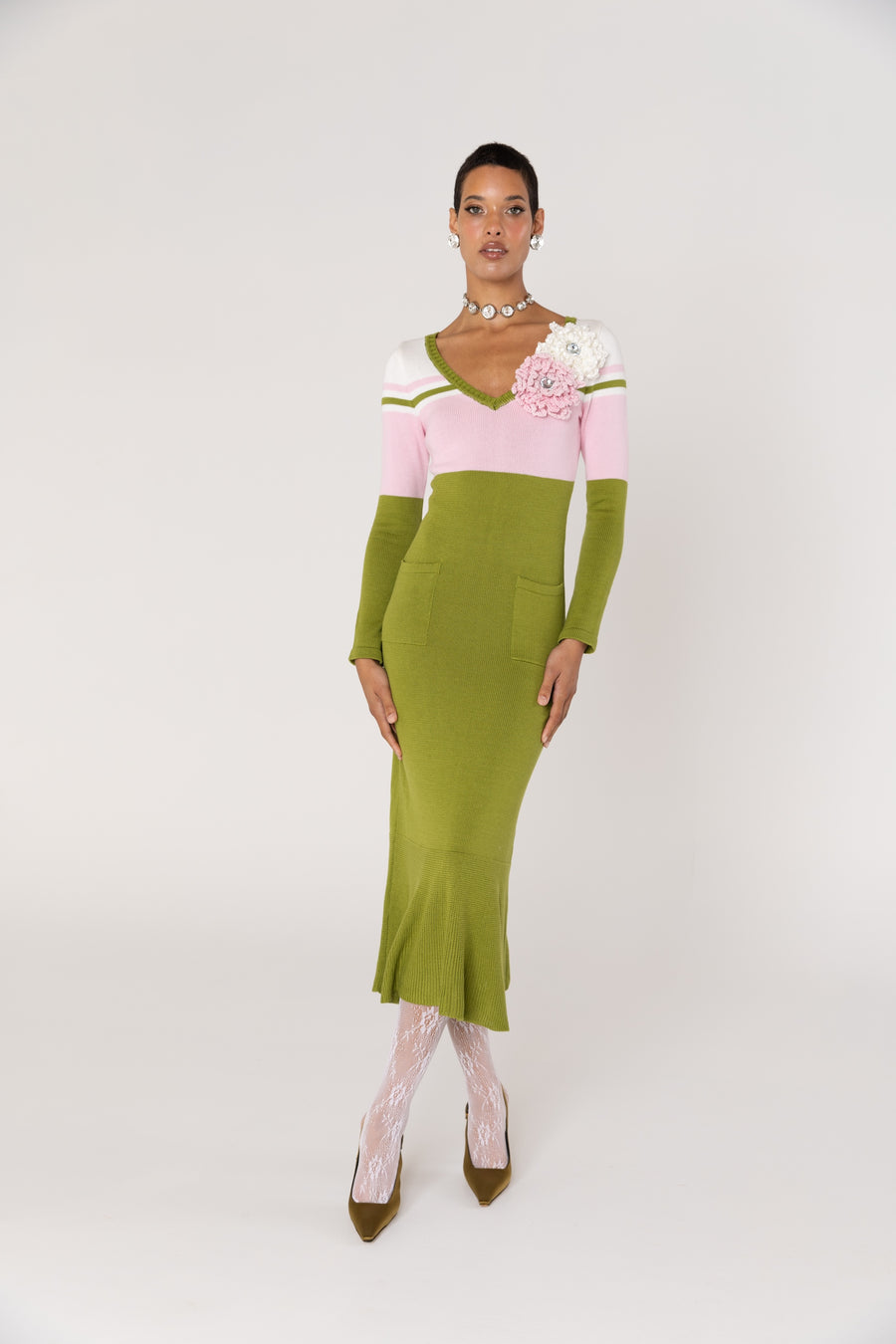 andreeva multicolor knit midi dress