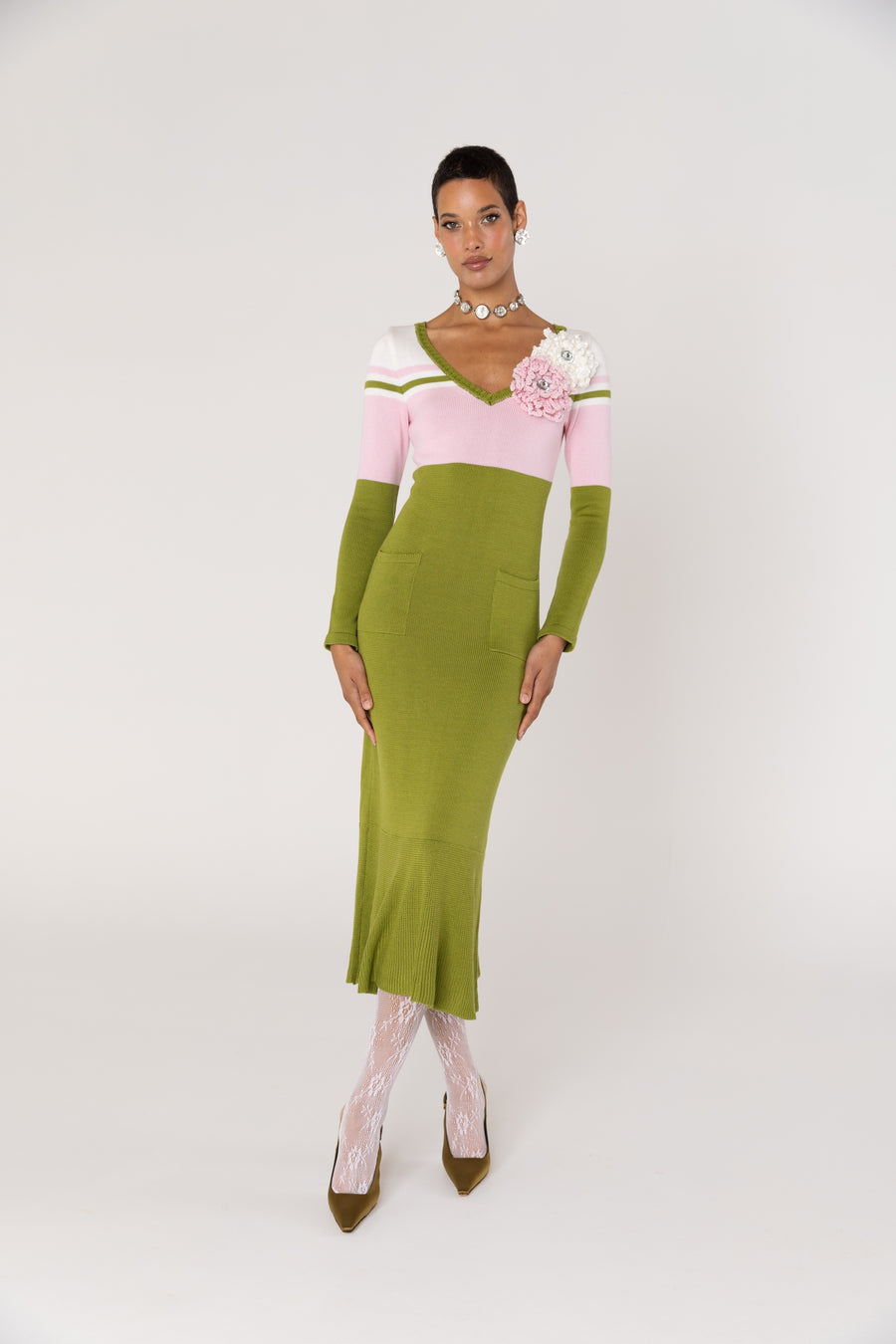 andreeva multicolor knit midi dress