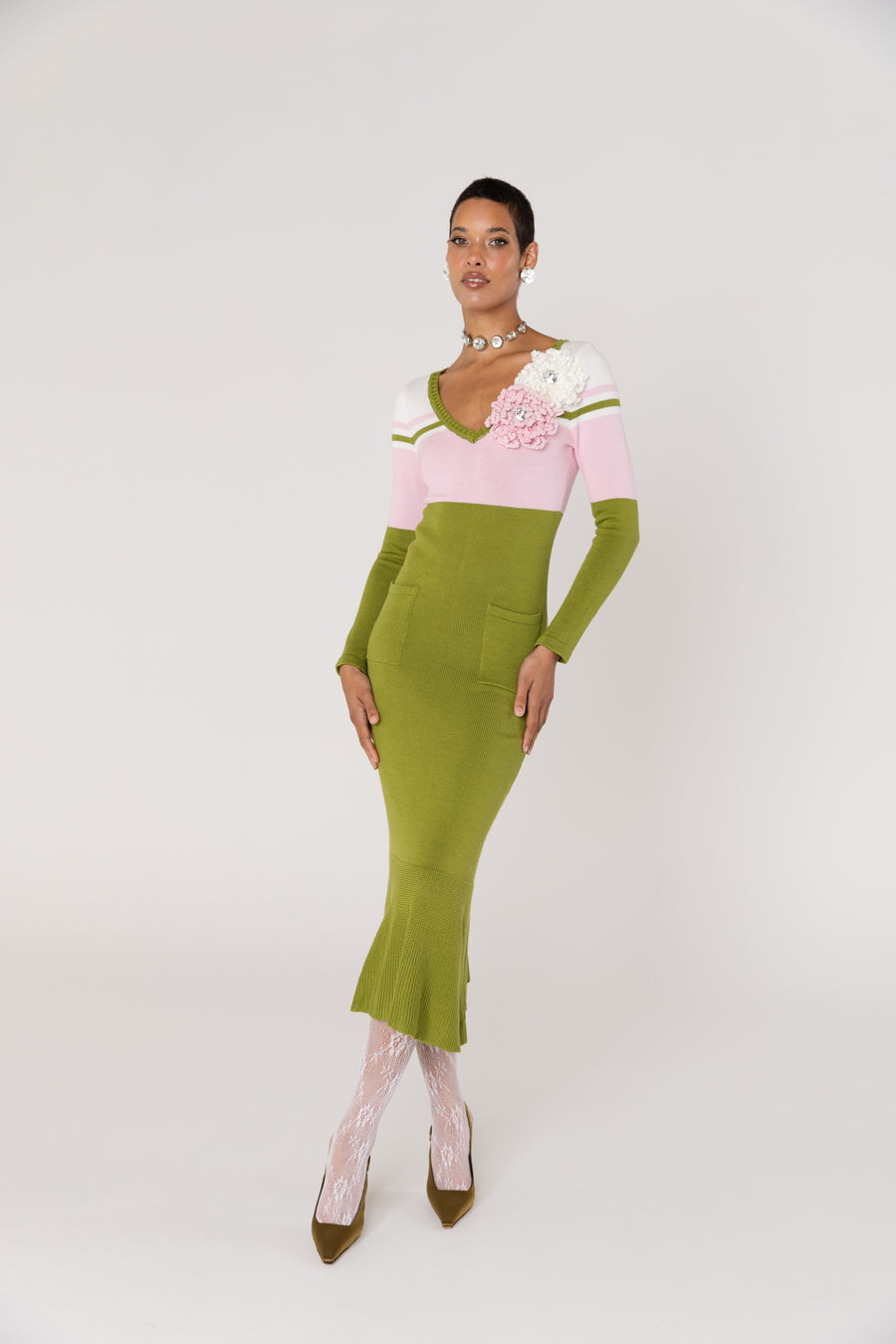 andreeva multicolor knit midi dress