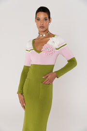 andreeva multicolor knit midi dress