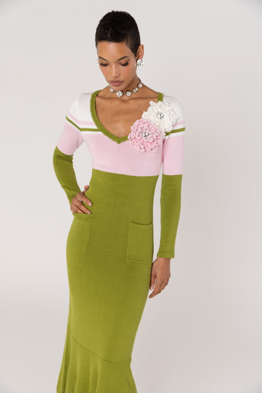 andreeva multicolor knit midi dress