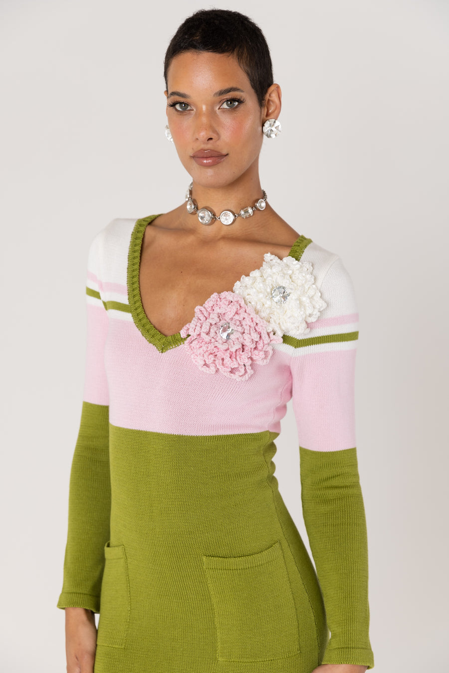 andreeva multicolor knit midi dress