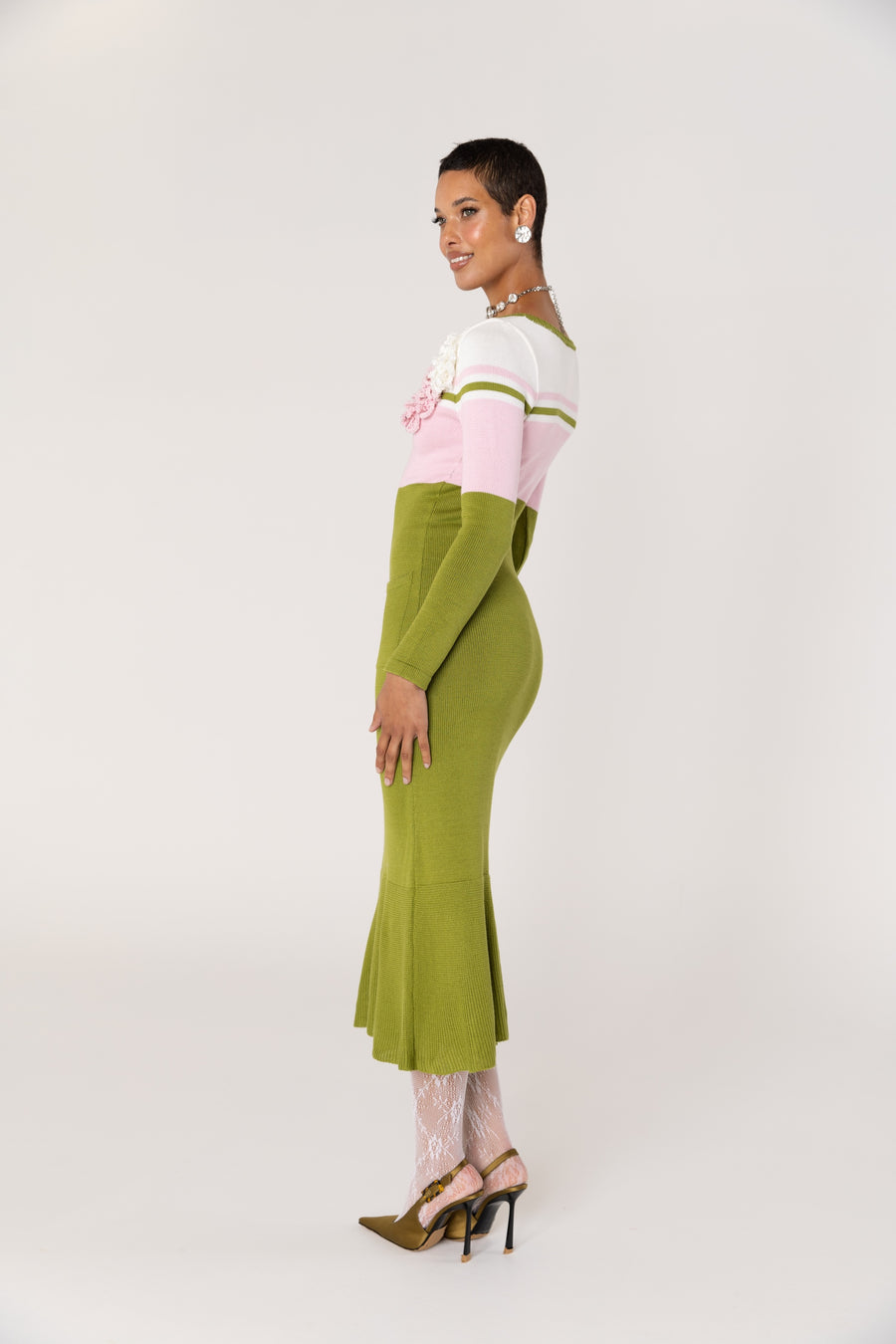 andreeva multicolor knit midi dress