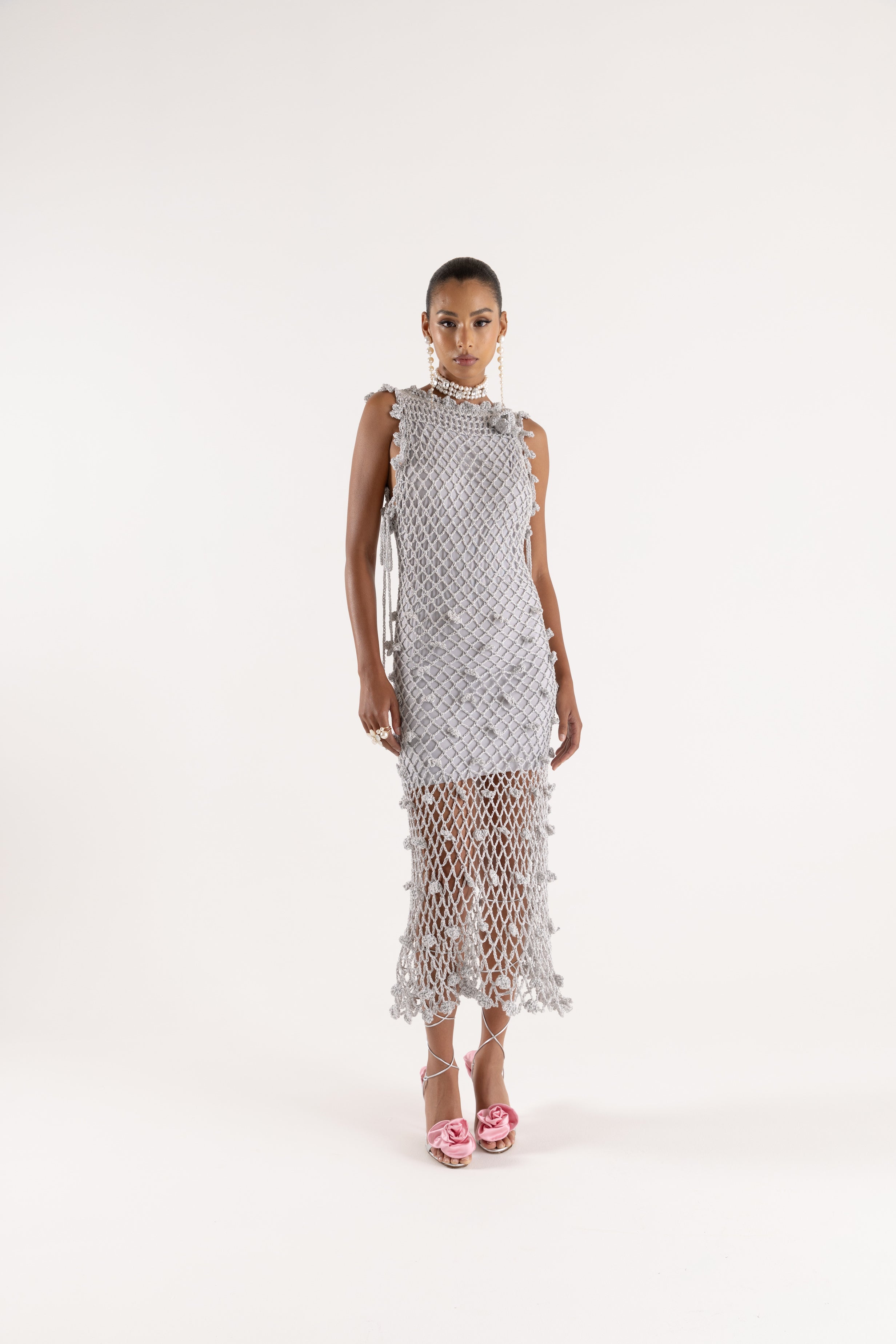 andreeva silver handmade crochet dress