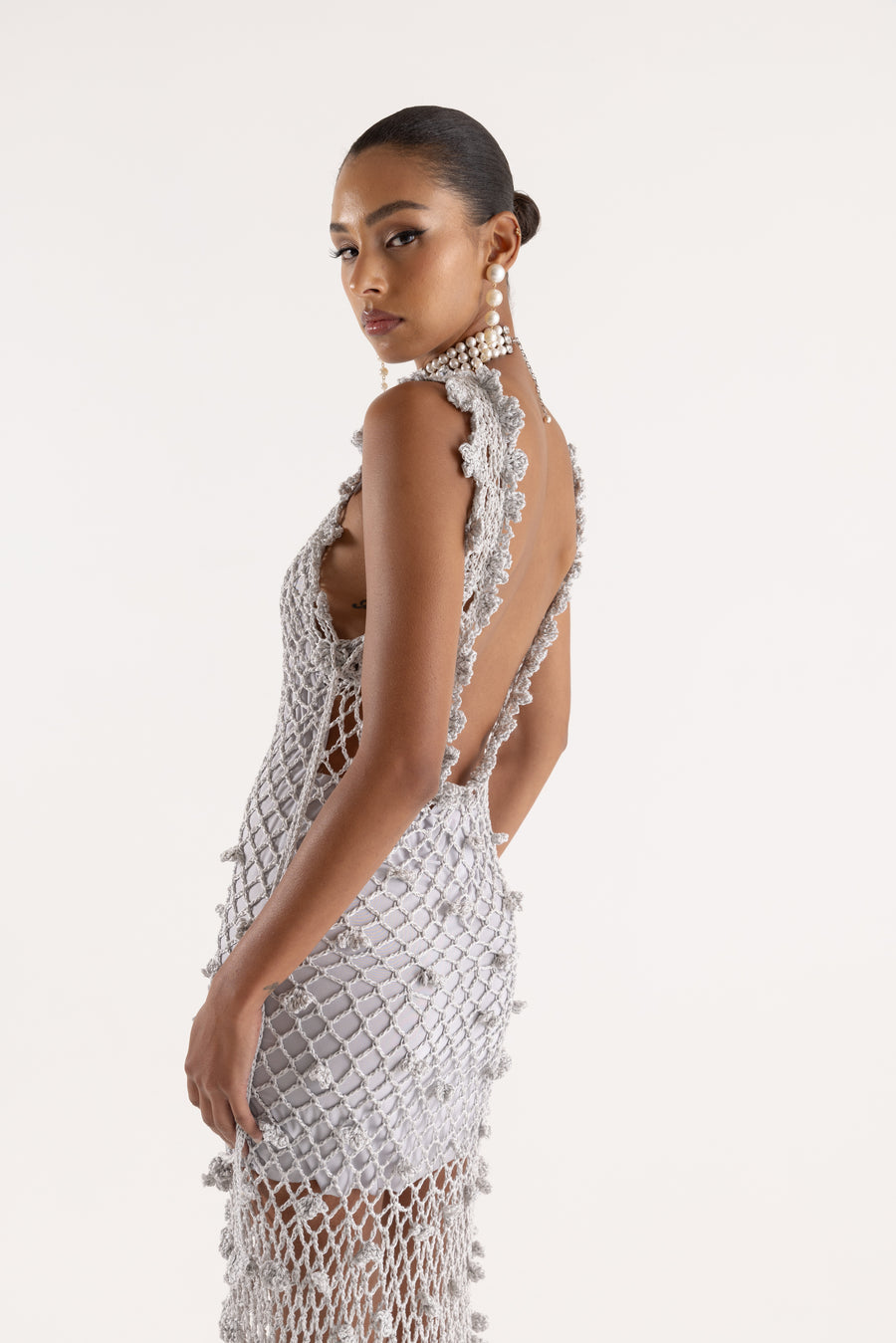 andreeva silver handmade crochet dress